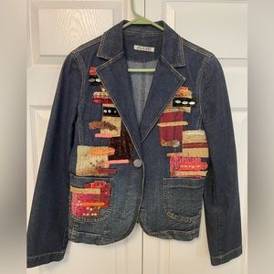 Denim Jacket Embellished Sequin Size 40 100% Cotton